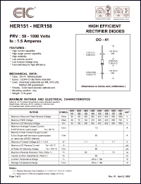 HER158 datasheet: 1000 V, 1.5 A,   high efficient rectifier diode HER158