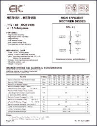 HER155 datasheet: 400 V, 1.5 A,   high efficient rectifier diode HER155