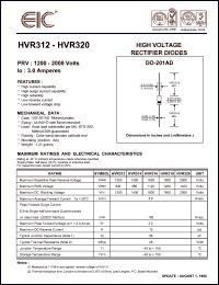 HVR318 datasheet: 1800 V, 3 A,   high voltage rectifier diode HVR318