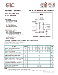 KBP202 datasheet: 200 V, 2 A,  silicon bridge rectifier KBP202