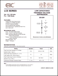 LCE8.0 datasheet: 8.0 V, 10 mA, 1500 W, low capacitance transient voltage suppressor LCE8.0