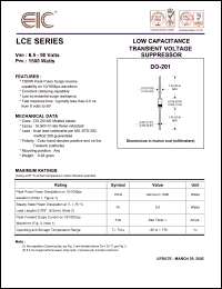 LCE8.5 datasheet: 8.5 V, 1 mA, 1500 W, low capacitance transient voltage suppressor LCE8.5