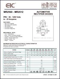 MR2500 datasheet: 50 V, 25 A, automotive rectifier diode MR2500
