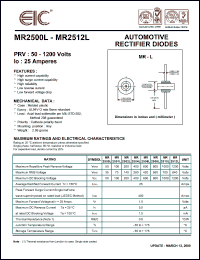 MR2512L datasheet: 1200 V, 25 A, automotive rectifier diode MR2512L