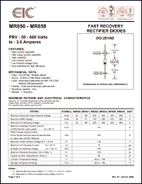 MR851 datasheet: 100 V, 3 A, fast recovery rectifier diode MR851