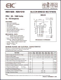 RBV1001 datasheet: 100 V, 10 A, silicon bridge rectifier RBV1001