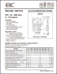 RBV1002 datasheet: 200 V, 10 A,  silicon bridge rectifier RBV1002