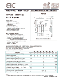 RBV1010D datasheet: 1000 V, 10 A,  silicon bridge rectifier RBV1010D