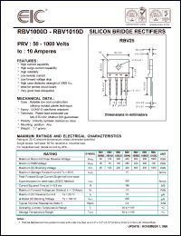 RBV1008D datasheet: 800 V, 10 A,  silicon bridge rectifier RBV1008D