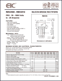 RBV2504 datasheet: 400 V, 25 A, silicon bridge rectifier RBV2504