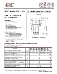 RBV2508D datasheet: 800 V, 25 A, silicon bridge rectifier RBV2508D