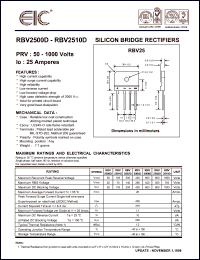 RBV2506D datasheet: 600 V, 25 A, silicon bridge rectifier RBV2506D
