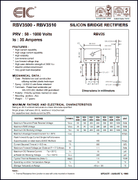 RBV3502 datasheet: 200 V, 35 A, silicon bridge rectifier RBV3502