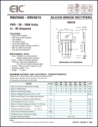 RBV5006 datasheet: 600 V, 50 A, silicon bridge rectifier RBV5006
