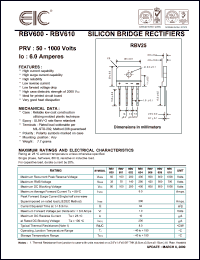 RBV600 datasheet: 50 V, 6 A, silicon bridge rectifier RBV600