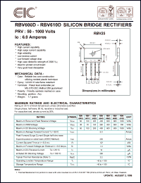 RBV610D datasheet: 1000 V, 6 A, silicon bridge rectifier RBV610D