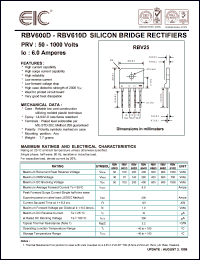 RBV601D datasheet: 100 V, 6 A, silicon bridge rectifier RBV601D