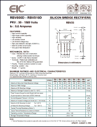 RBV804D datasheet: 400 V, 8 A, silicon bridge rectifier RBV804D