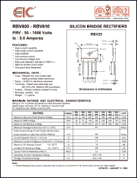 RBV802 datasheet: 200 V, 8 A, silicon bridge rectifier RBV802