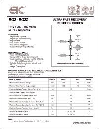 RG2 datasheet: 400 V, 1.2 A, ultra fast rectifier diode RG2