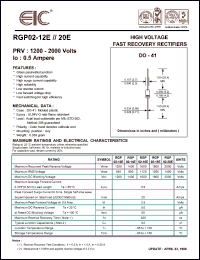 RGP02-12E datasheet: 1200 V, 0.5 A, high voltage fast rectifier diode RGP02-12E