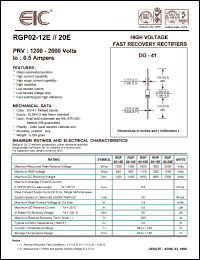 RGP02-16E datasheet: 1600 V, 0.5 A, high voltage fast rectifier diode RGP02-16E