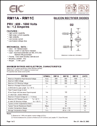 RM11C datasheet: 1000 V, 1.2 A, silicon rectifier diode RM11C