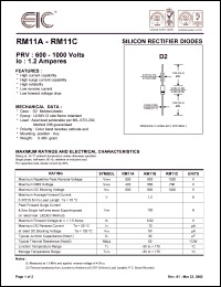 RM11B datasheet: 800 V, 1.2 A, silicon rectifier diode RM11B