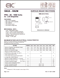 SN2M datasheet: 1000 V, 2.0 A, surface mount rectifier SN2M