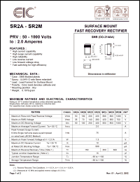 SR2M datasheet: 1000 V, 2.0 A, surface mount fast recovery rectifier SR2M
