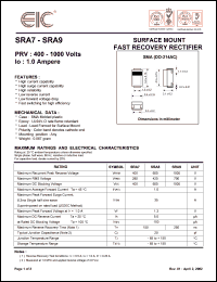 SRA9 datasheet: 1000 V, 1.0 A, surface mount fast recovery rectifier SRA9