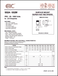 SS2B datasheet: 100 V, 2.0 A, surface mount super fast recovery rectifier SS2B