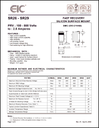 SR29 datasheet: 800 V, 2 A, silicon surface mount fast recovery SR29