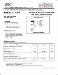 SMBJ9.0A datasheet: 9.0 V, 1 mA, 600 W surface mount transient voltage suppressor SMBJ9.0A
