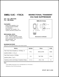 SMBJ6.0CA datasheet: 6.0 V, 10 mA, 600 W surface mount transient voltage suppressor SMBJ6.0CA