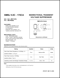 SMBJ7.0C datasheet: 7.0 V, 10 mA, 600 W surface mount transient voltage suppressor SMBJ7.0C