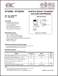STU60B1 datasheet: Working peak reverse voltage: 89.2 V, 1 mA, 600 W surface mount transient voltage suppressor STU60B1
