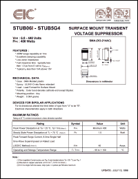 STUB022 datasheet: Working peak reverse voltage: 18.8 V, 1 mA, 400 W surface mount transient voltage suppressor STUB022