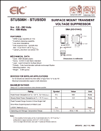 STUS57A datasheet: Working peak reverse voltage: 6 V, 10 mA, 500 W surface mount transient voltage suppressor STUS57A