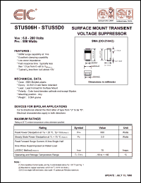 STUS09B datasheet: Working peak reverse voltage: 8 V, 1 mA, 500 W surface mount transient voltage suppressor STUS09B