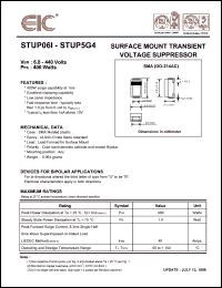 STUP56I datasheet: Working peak reverse voltage: 5.8 V, 10 mA, 400 W surface mount transient voltage suppressor STUP56I