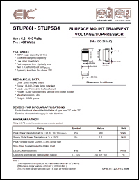 STUP0D0 datasheet: Working peak reverse voltage: 162 V, 1 mA, 400 W surface mount transient voltage suppressor STUP0D0