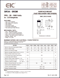 SR3G datasheet: 400 V, 3 A,  surface mount fast recovery rectifier SR3G