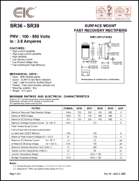 SR37 datasheet: 200 V, 3 A,  surface mount fast recovery rectifier SR37
