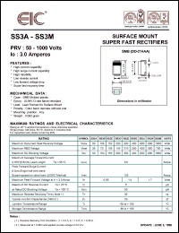 SS3B datasheet: 100 V, 3 A,  surface mount super fast rectifier SS3B