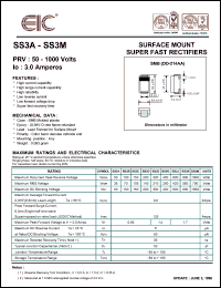 SS3E datasheet: 300 V, 3 A,  surface mount super fast rectifier SS3E