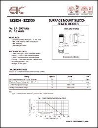 SZ253J datasheet: 3.9 V, 1.3 W,  surface mount silicon zener diode SZ253J