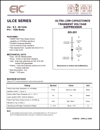 ULCE8.0A datasheet: 8.0 V, 10 mA, 1500 W,  ultra low capacitance transient voltage suppressor ULCE8.0A