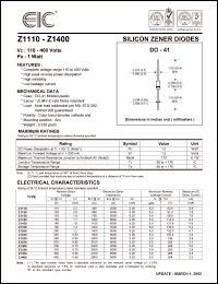 Z1240 datasheet: 240 V, 1 W  silicon zener diode Z1240