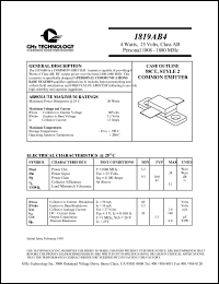 1819AB4 datasheet: 4 W, 25 V, 1808-1880 MHz common emitter transistor 1819AB4